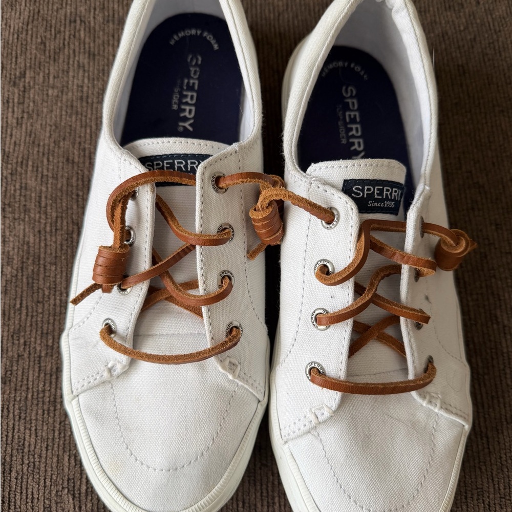 Sperry White Sneakers with Brown Laces